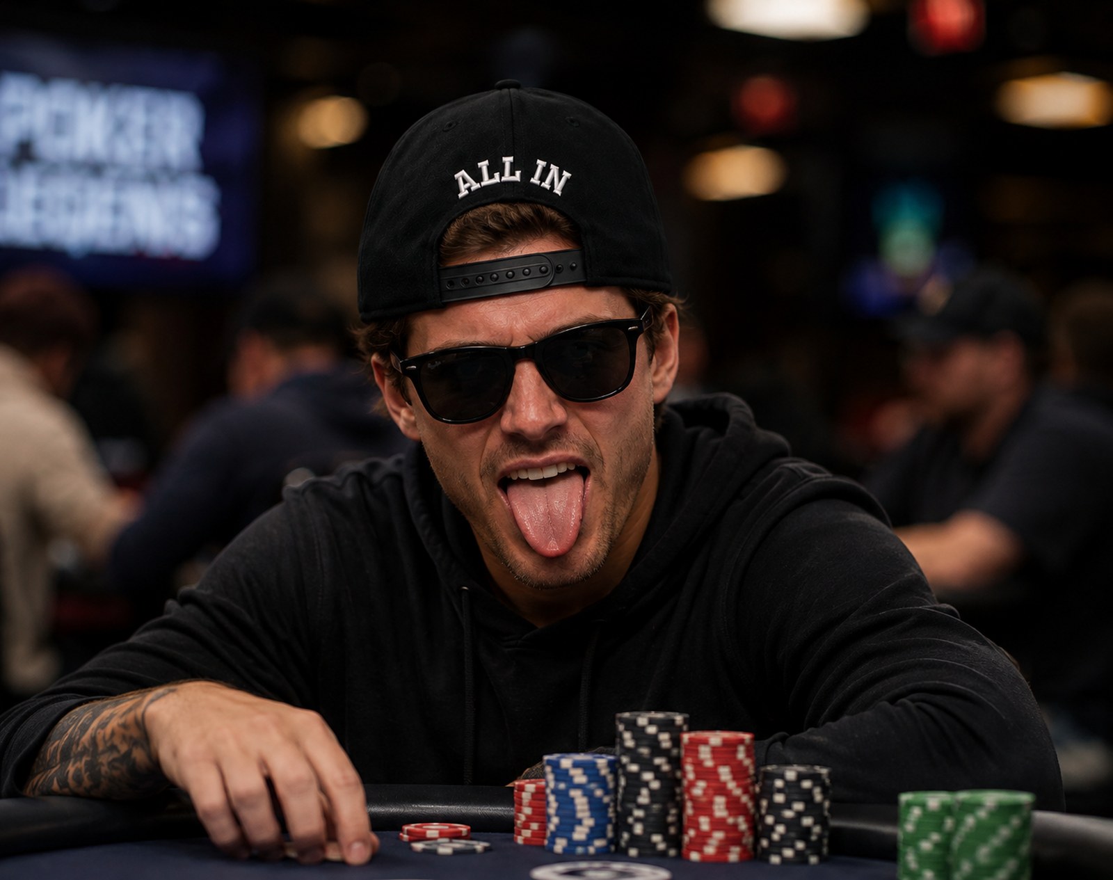 Player wearing the cap backwards at a poker table